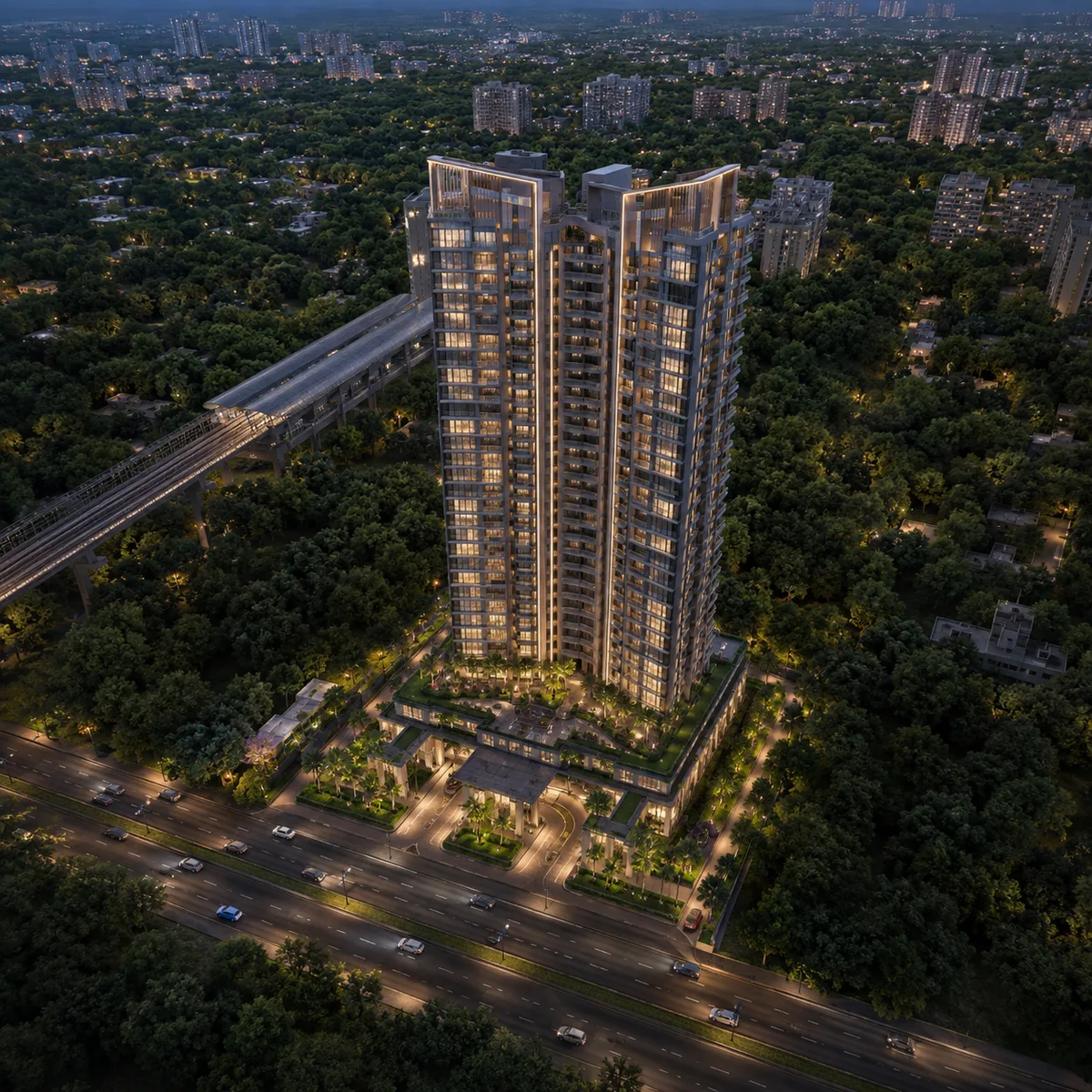 Aerial view of the Kalyani Kanakapura Road tower and landscaped podium in Konanakunte, Kanakapura Road, South Bengaluru Aerial view of the Kalyani Kanakapura Road tower and landscaped podium in Konanakunte, Kanakapura Road, South Bengaluru