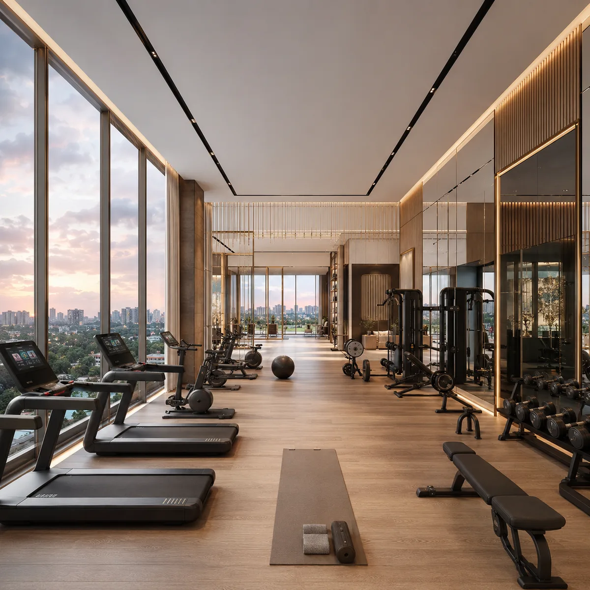 State-of-the-art gymnasium with skyline views at Kalyani Kanakapura Road, Konanakunte, South Bengaluru State-of-the-art gymnasium with skyline views at Kalyani Kanakapura Road, Konanakunte, South Bengaluru