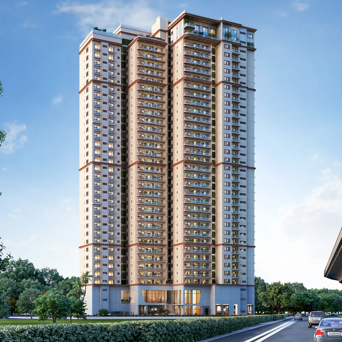 Kalyani Kanakapura Road - the tower rising beside the Green Line metro viaduct in Konanakunte, South Bengaluru Kalyani Kanakapura Road - the tower rising beside the Green Line metro viaduct in Konanakunte, South Bengaluru